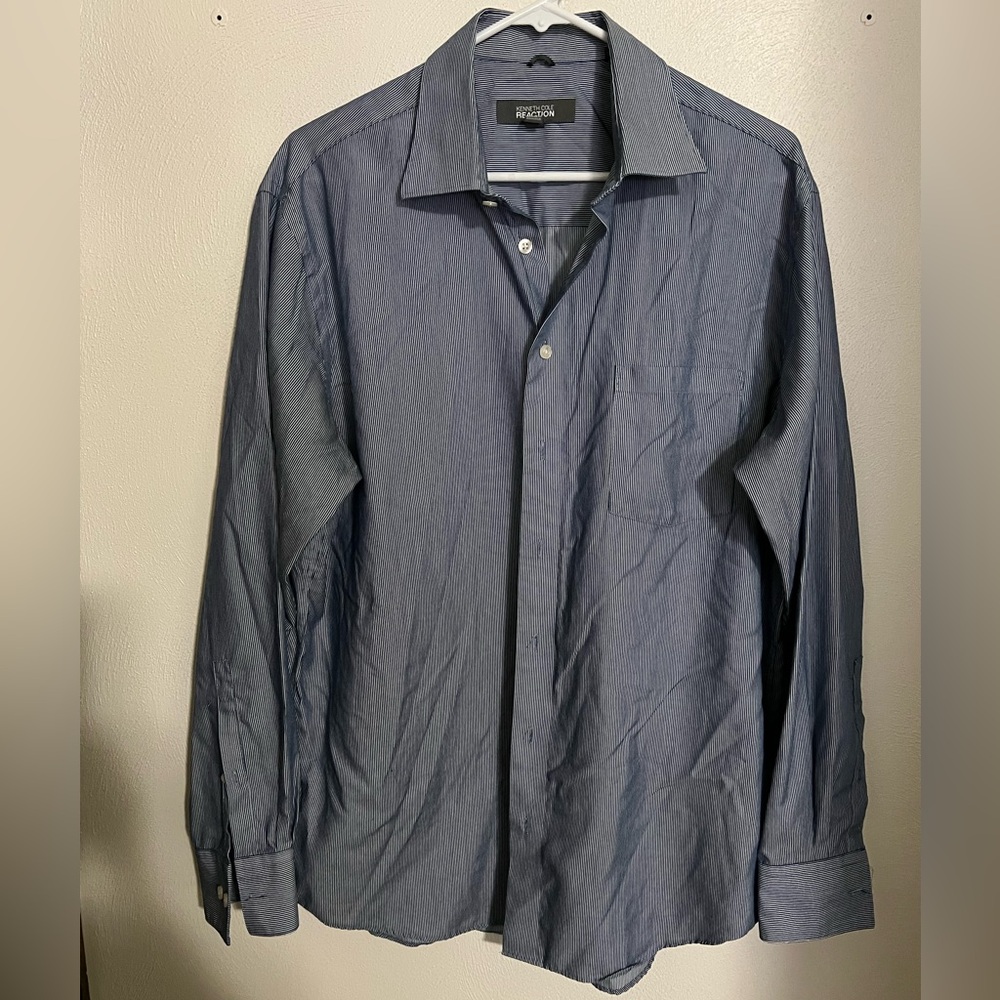KENNETH COLE REACTION Classic Striped Button Down Dress.Shirt Blue Men's Size L
